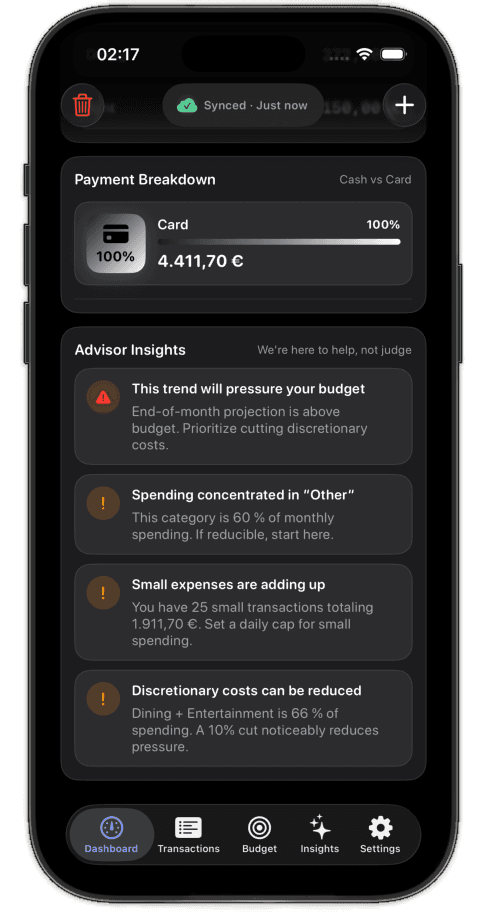 Advisor insights screen